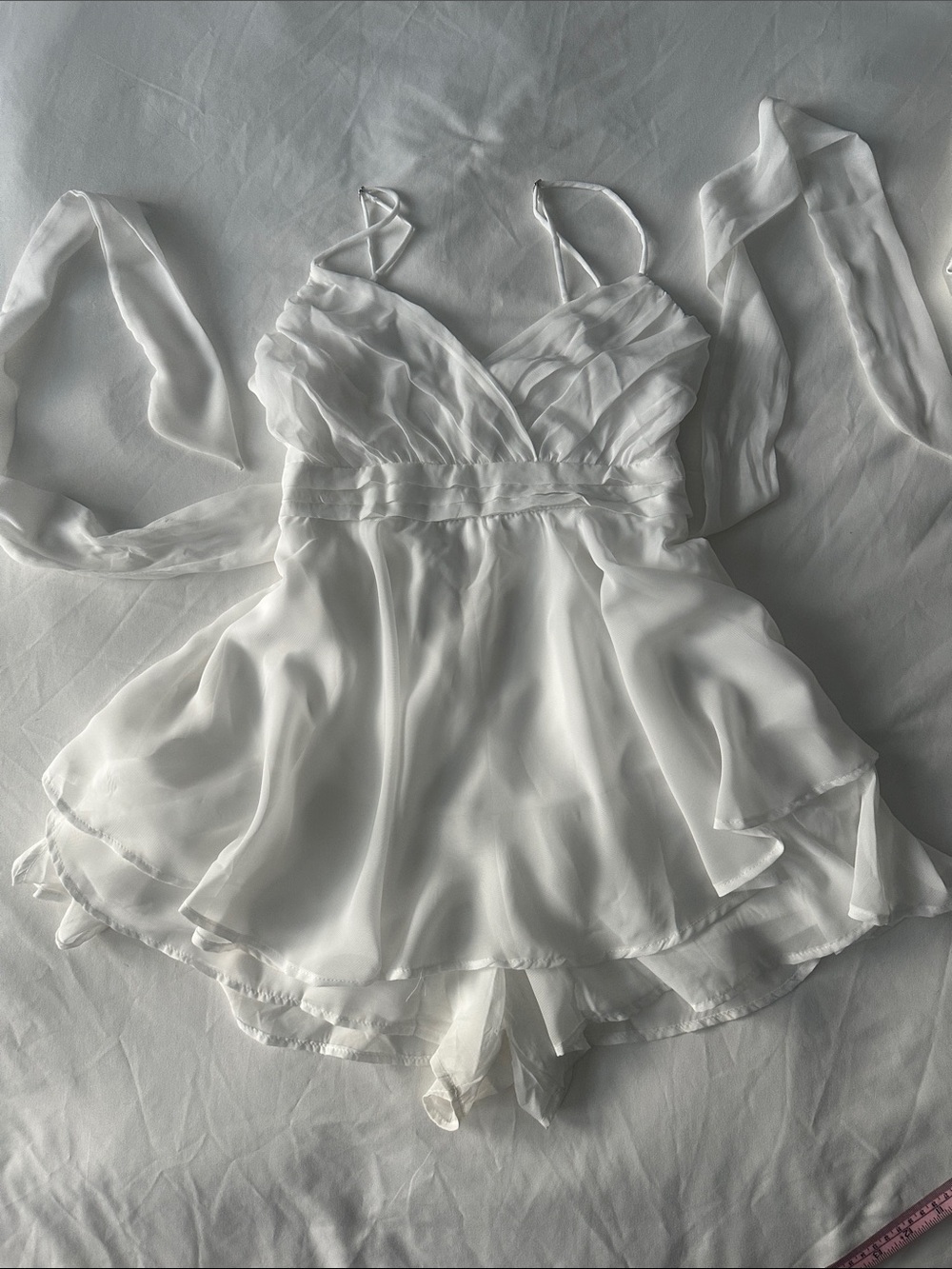 Altar'd State White Chiffon Double Layer Romper Dress Medium - Picture 13 of 14